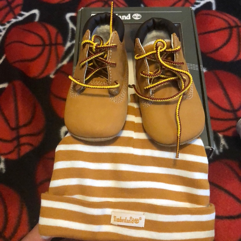Timberland Crib Boots and Matching Cap set